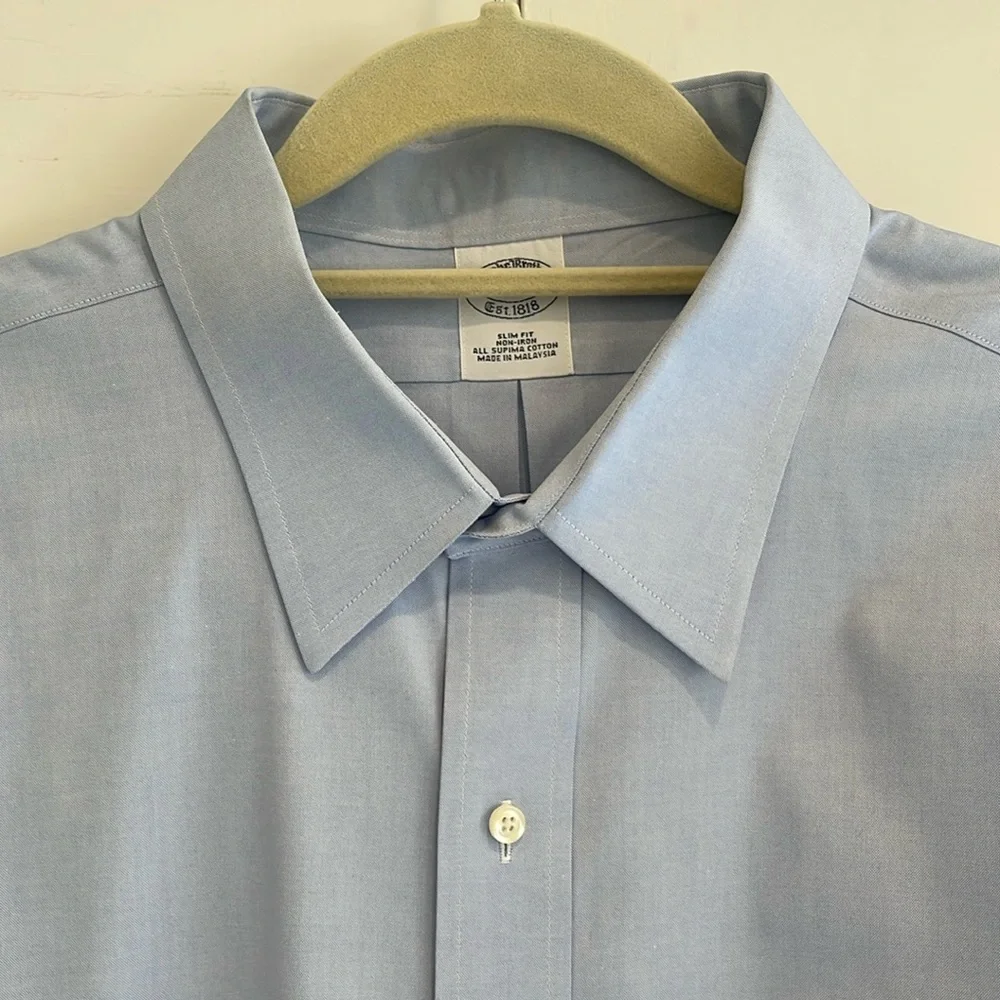 Brooks Brothers Slim Fit Light Blue Non-iron Cotton Oxford, 18-36 - Picture 1 of 5